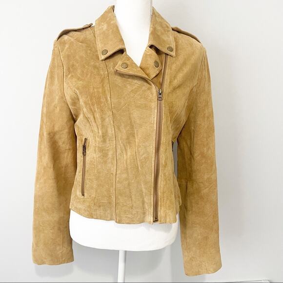 BB Dakota camel leather suede moto jacket large - Picture 1 of 9